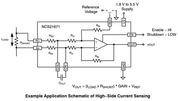 Application Circuit Diagram - onsemi NCV21671 Bidirectional Current Sense Amplifiers